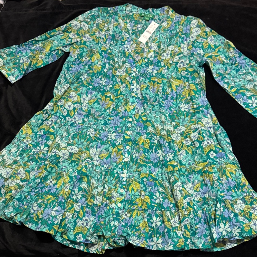 NWT J.Crew Aqua Floral Cotton Dress - Picture 5 of 13